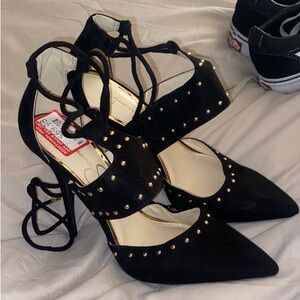 Jessica Simpson Black Studded Lace-Up Heels Size 7.5 NEW